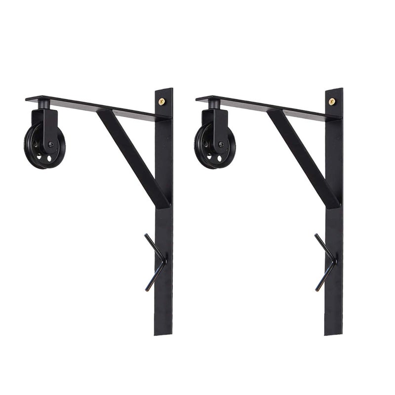 Topotdor Wall Mount Bracket and Pulley Set of 2 for Vintage Farmhouse Hanging Lighting DIY Industrial Pendant Light Fixture (Black) - Image 1